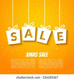 Christmas Sale Poster Template. Xmas Sale Background. Winter Holiday Discount Offer Clearance Blue Template.