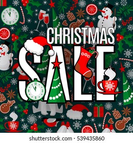 Christmas sale poster. Vector illustration