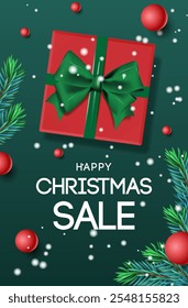 Christmas Sale poster, web banner, holiday cover. Modern bright Xmas design template for ads, sales, print and season greetings, vector illustration