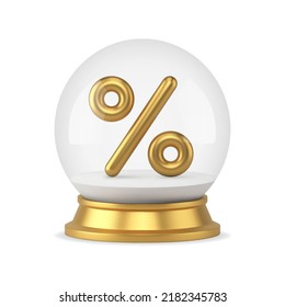 Christmas sale premium golden percentage sign in magic ball realistic 3d icon vector illustration. Xmas discount special offer seasonal percent price off creative shopping holiday souvenir