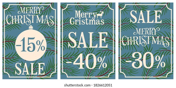 Christmas sale price tags set. Stylish design Discounts for the store