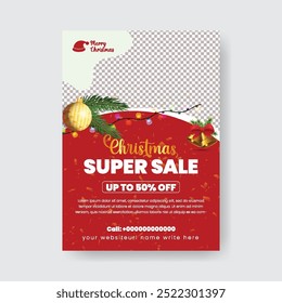 Christmas sale print poster or flier, Christmas sale event flyer,  leaflet, Christmas party invitation greeting a4 card background, 
new year sale, winter sale promotion marketing advertisement  
