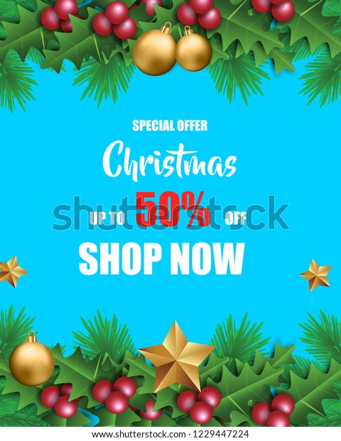 Christmas Sale Promotion Leaves Christmas Decorations Stock Vector