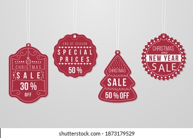 Christmas sale promotion tags with hand drawing elements. vector illustration.