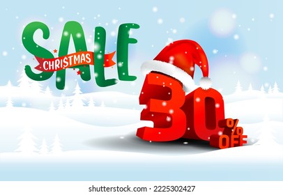 Christmas sale promotion template for 30% off concept for digital marketing. 30% off banner templet for Christmas.