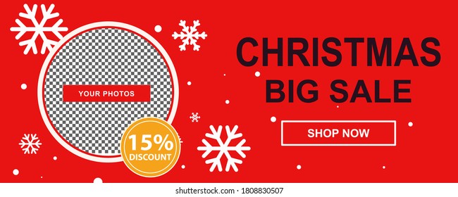 Christmas sale promotional banner with gifts and colorful christmas elements.