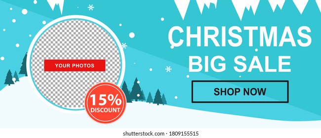 Christmas sale promotional banner with gifts and colorful christmas elements.