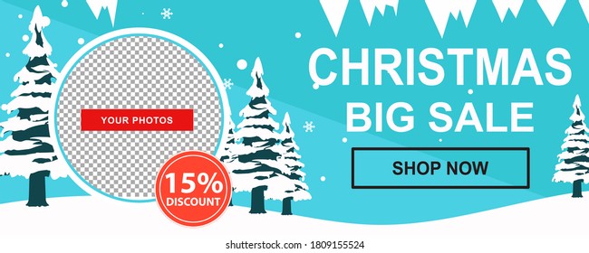 Christmas sale promotional banner with gifts and colorful christmas elements.