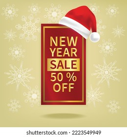 christmas sale red price tag and gold ribbon template 