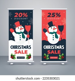Christmas sale Roll up banner template, flyer layout vector, pull up, x-banner