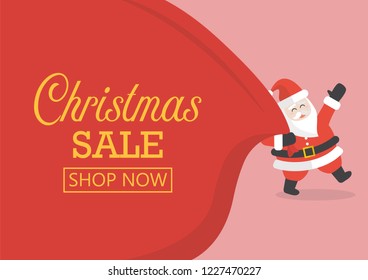 Christmas sale with Santa Claus with huge bag. vector illustration