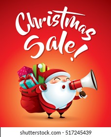 Christmas Sale! Santa Claus With Megaphone.