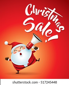 Christmas Sale! Santa Claus with megaphone.