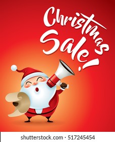 Christmas Sale! Santa Claus with megaphone.