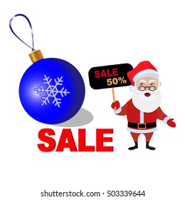 Christmas sale with Santa Claus. Vector illustration.