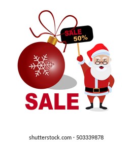 Christmas sale with Santa Claus. Vector illustration.