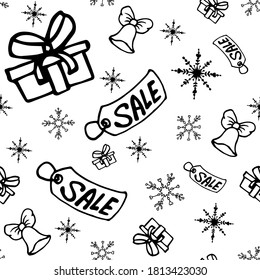 Christmas sale seamless pattern on white background