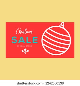 Christmas Sale Season Design Template. Christmas banner. Background Xmas design. Horizontal christmas poster, greeting cards, headers, website. 