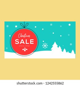 Christmas Sale Season Design Template. Christmas banner. Background Xmas design. Horizontal christmas poster, greeting cards, headers, website. 