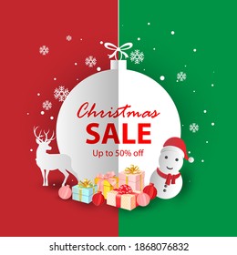 Christmas Sale Season Design Template. Paper Art. Vector illustration.