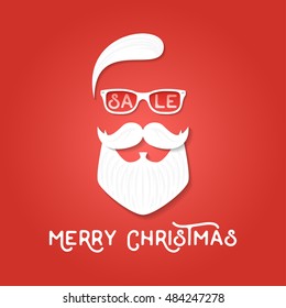 Christmas sale season template. Santa Claus on the red backgrounds. Hipster style. Vector illustration. For print on t shirt, tee, card, invitation, template.