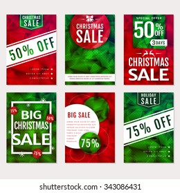 Christmas Sale. Set of banners, flyers or posters. Cards with colorful polygonal backgrounds. Christmas sale and discount templates. Vector collection.