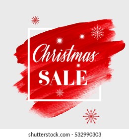 Christmas sale sign over abstract brush painted background vector illustration. Perfect design for labels, banners or gift cards.