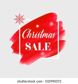 Christmas sale sign over abstract brush painted background vector illustration. Perfect design for labels, banners or gift cards.