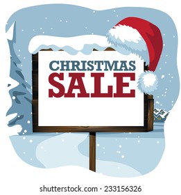 Christmas sale sign in a snowy scene EPS 10 vector stock illustration