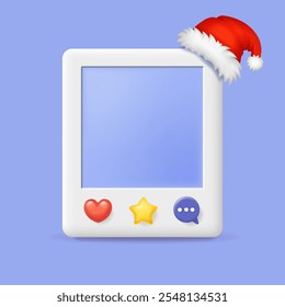 Christmas sale social media post template. Photo frame with Santa hat, heart and star. Sale banner, Web banner
