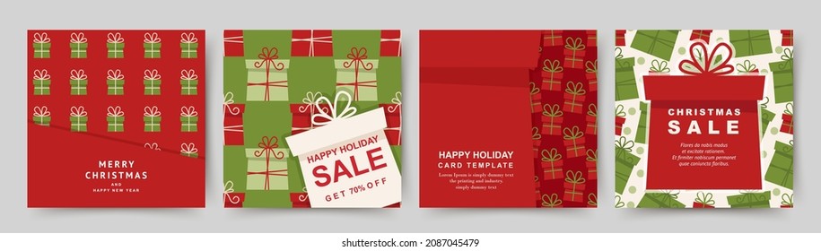 Christmas sale social media post.Festive square templates.Merry Christmas and Happy New Year frame,background,greeting card,poster,cover.Vector illustration for mobile apps,banner design and web ads