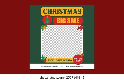 Christmas Sale Socials Media. greeting card, poster, holiday cover, banner, flyer. Modern flat vector illustration. Corporate Holiday card and invitation. 