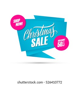 Christmas Sale. Special offer banner, discount up to 50% off. Shop now! Banner for business, promotion and advertising. Vector illustration.