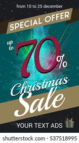 Christmas sale special offer banner with color tree and green background