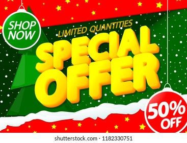 Christmas Sale, Special Offer, poster design template, Xmas discount, 50% off, vector illustration