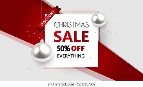 Christmas Sale, Special Offer, poster design template, Xmas discount, 50% off, vector illustration