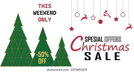 Christmas Sale. Special offer vector tag. New year holiday card template. Shop market poster design. Discount