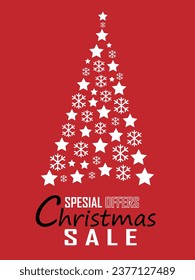 Christmas Sale. Special offer vector tag. New year holiday card template. Shop market poster design. Special offer
