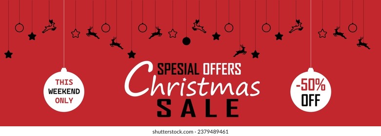 Christmas Sale. Special offer vector tag. New year holiday card template. Shop market poster design. Discount