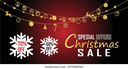 Christmas Sale. Special offer vector tag. New year holiday card template. Shop market poster design. Special offer