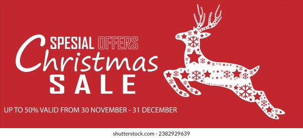 Christmas Sale. Special offer vector tag. New year holiday card template. Shop market poster design. Special offer