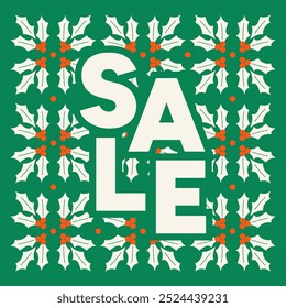 Christmas sale square banner. Holiday discount, special sale poster, flyer, sticker design. Christmas festive hand drawn vector illustration for print, social media