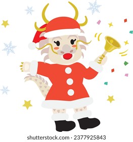 Christmas sale staff of the cute dragon with hand bell. Year of the dragon of Chinese zodiac sign.