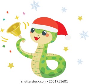 Christmas sale staff of the cute snake with a handbell. Year of the Serpent of Chinese zodiac sign.