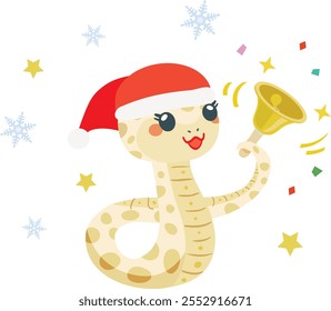 Christmas sale staff of the cute snake with a hand bell. Year of the Serpent of Chinese zodiac sign.