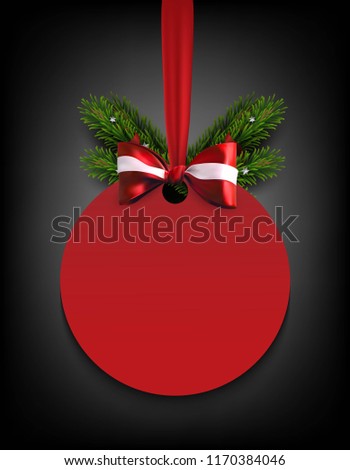 Christmas Sale Sticker With Bow And Tree Branches Holiday Banner Vector Christmas Sale Sticker With Bow And Tree Branches Holiday Banner Vector