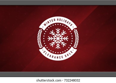 Christmas sale sticker label design on window background vector illustration. Website advertising banner or shop sale decals graphics.