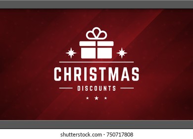 Christmas sale sticker label design on window background vector illustration. Website advertising banner or shop sale decals graphics.