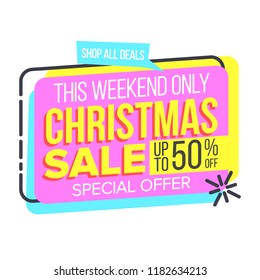 Christmas Sale Sticker Vector. Shopping. Half Price Colorful Stickers. Buy Label. Isolated Illustration
