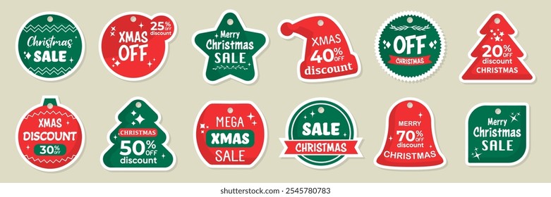 Christmas sale stickers and label. Price tag holiday. Christmas red and green stickers